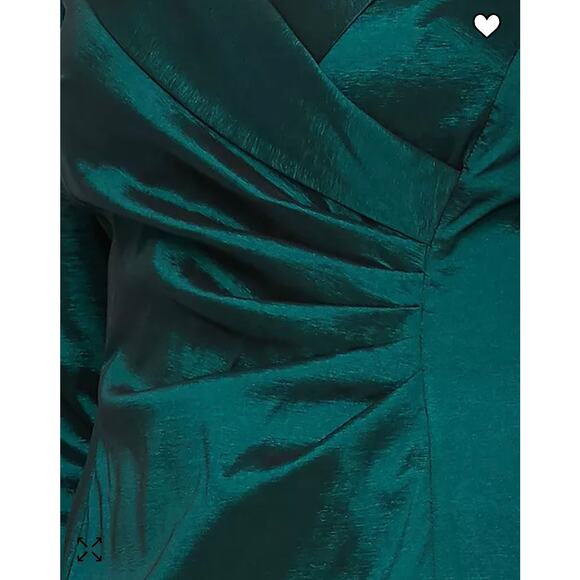 Alex Evenings Green Taffeta Cocktail Dress, V Neck, Ruched Waist, Size 8 - Picture 5 of 8